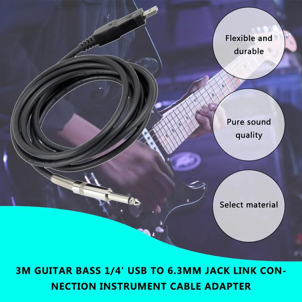 

Гитарный бас 1/4 ''USB к 6,3 мм J ack Link Кабель для подключения 80dB USB Plug and Play прочный