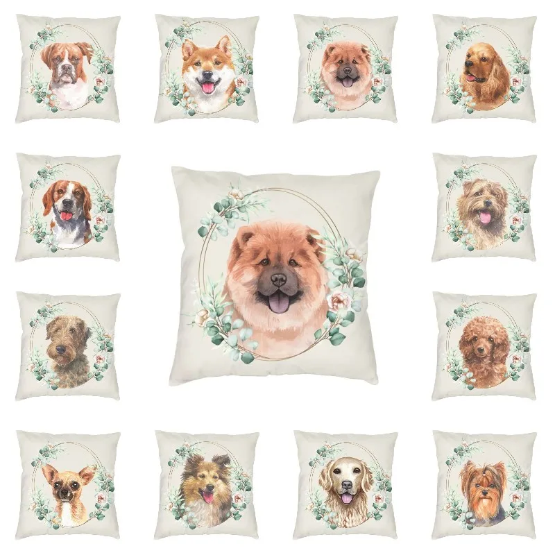 

Norfolk Terrier Dog In Floral Gold Wreath Square Pillow Case Home Decor Pet Lover Cushion Cover Throw Pillow For Living Room