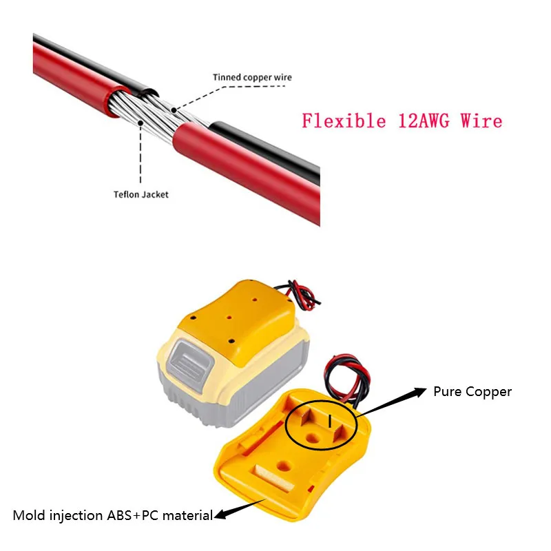 Новый адаптер аккумулятора для Dewalt 18V/20V Max на разъем питания Dock 12AWG DIY робототехники 2 провода/кабель вывода.