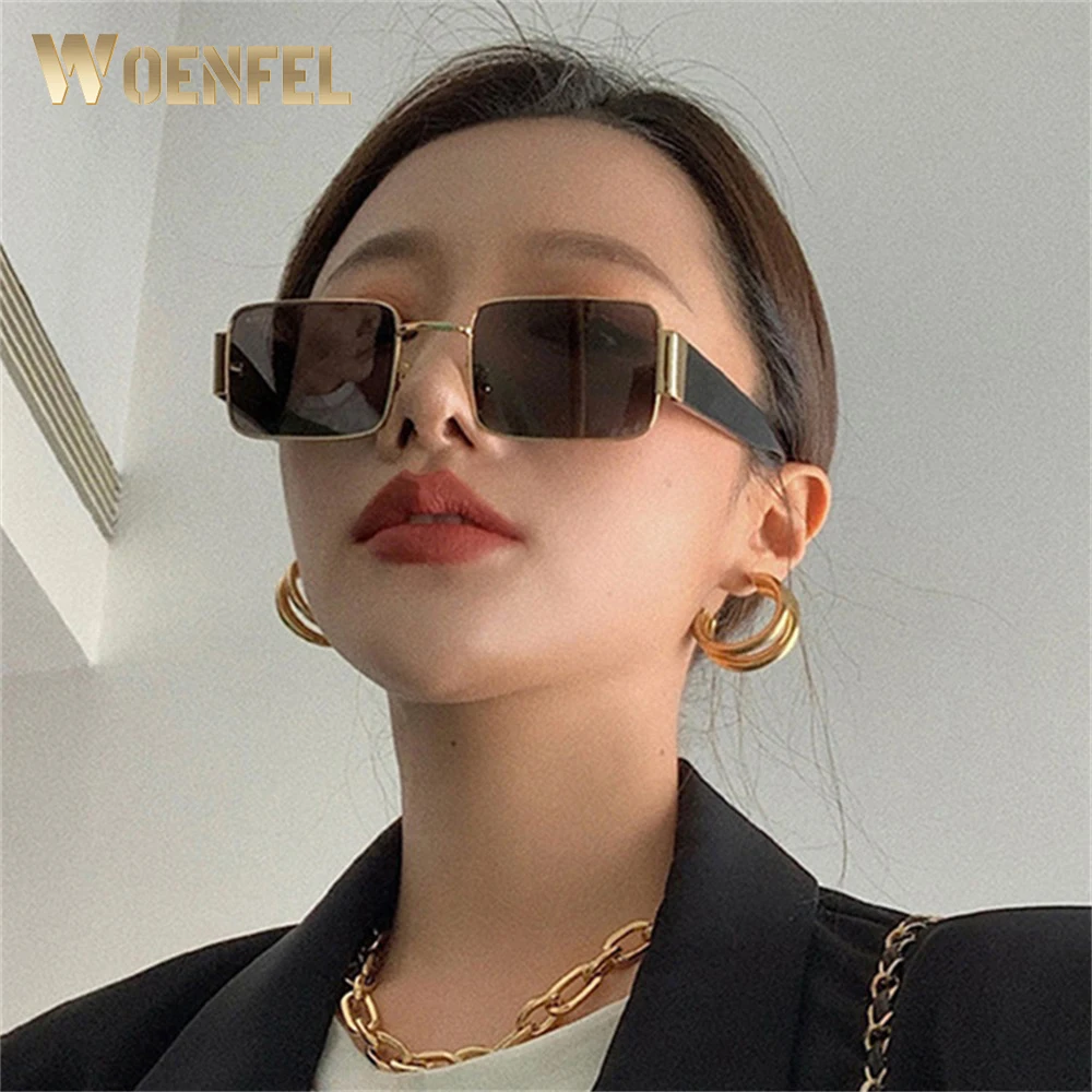 

WOENFEL Vintage Sunglasses Women Luxury Brand Fahsion Sun Glasses Shades Designer Men Retro Rectangular Frame Travel Eyeglasses