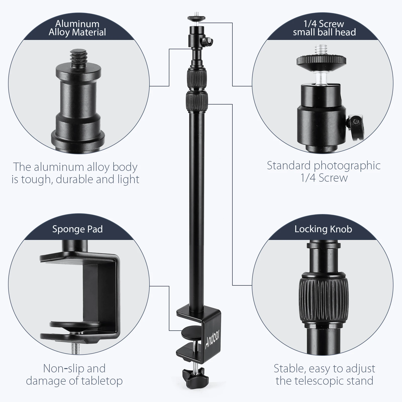 Настольный кронштейн Andoer C-образный зажим для крепления осветительной стойки с