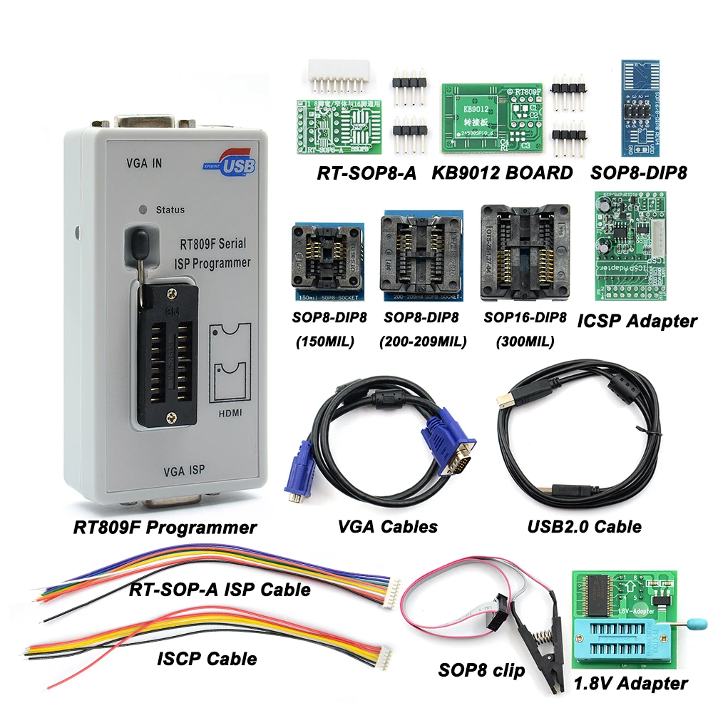 Программатор RT809F ISP + 11 адаптеров 24-25-93 serise IC Оффлайн-плата KB9012 VGA LCD программатор 2020