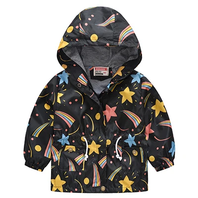 as the picture Girls Hooded Coats Fashion Printed Long Sweatshirt Windbreaker For Girls Autumn Outerwear Kids Wind Coat Children Clothing - Цвет: as the picture