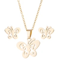 asjerlya simple stainless steel earring necklace jewelry set butterfly gold silver color necklace and earrings wholesale prices