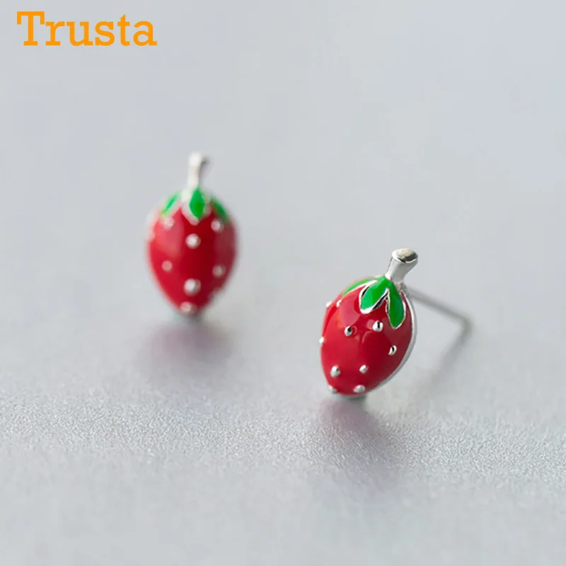 Trusta 925 пробы серебряные серьги модные милые миниатюрные милые маленькие серьги-гвоздики в виде клубники подарок для девочек