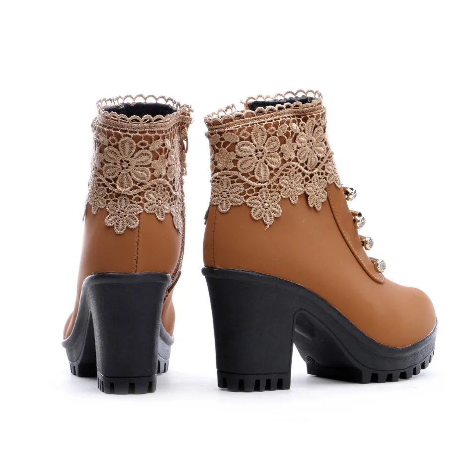 Модные женские ботинки Сезон осень Ботильоны из искусственной кожи с круглым