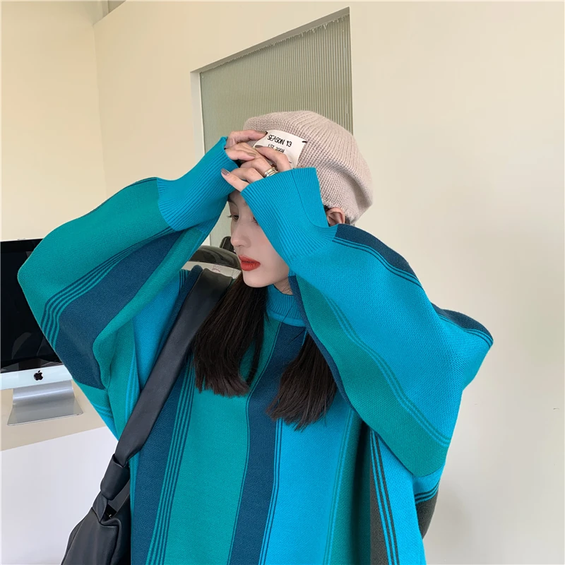 

Kimotimo Striped Sweater Women Long Sleeve Pullover 2020 Autumn Knitted Jumper Harajuku Korean Fashion Chic Oversize Sweater