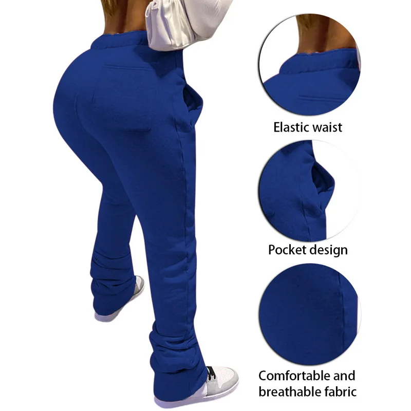 Fall Winter New Stacked Sweatpants Women Thick Stretchy Pockets Plus Size Casual High Waist Jogger Pants Sexy Leggings | Женская одежда