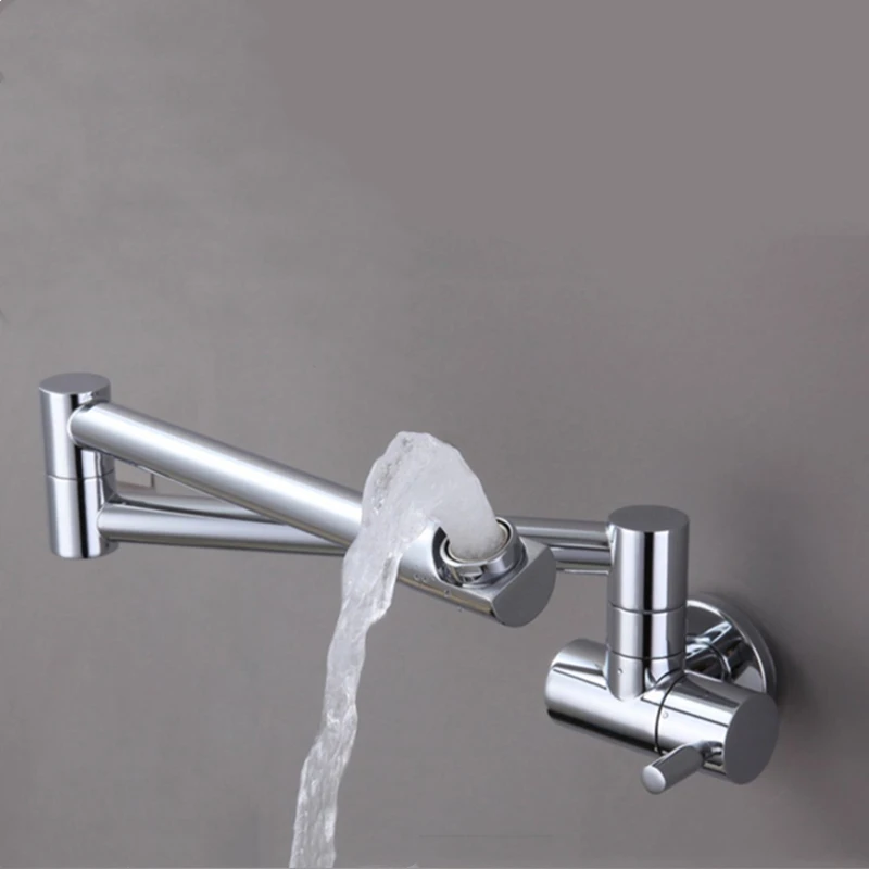 

LIUYUE Kitchen Faucets Black/Chrome Brass Single Cold Wall Mounted Bathroom 360 Rotate Fold-able Basin Faucet Crane Sink Taps