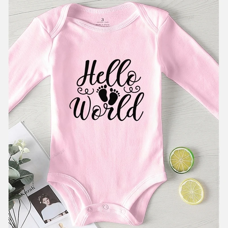 Одежда для младенцев стопы принт Hello World спортивный костюм наряды новорожденных