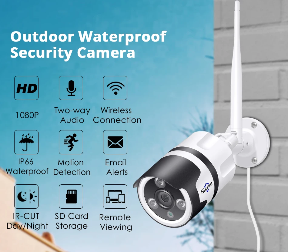 Hiseeu wifi уличная IP камера 1080P 720P Водонепроницаемая 2.0MP беспроводная камера безопасности металлическая двухсторонняя аудио TF карта Запись P2P пуля