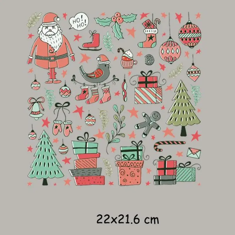 

22x21.6cm Christmas Santa Claus Iron On Patches For DIY Heat Transfer Clothes T-Shirt Thermal Stickers Decoration Printing