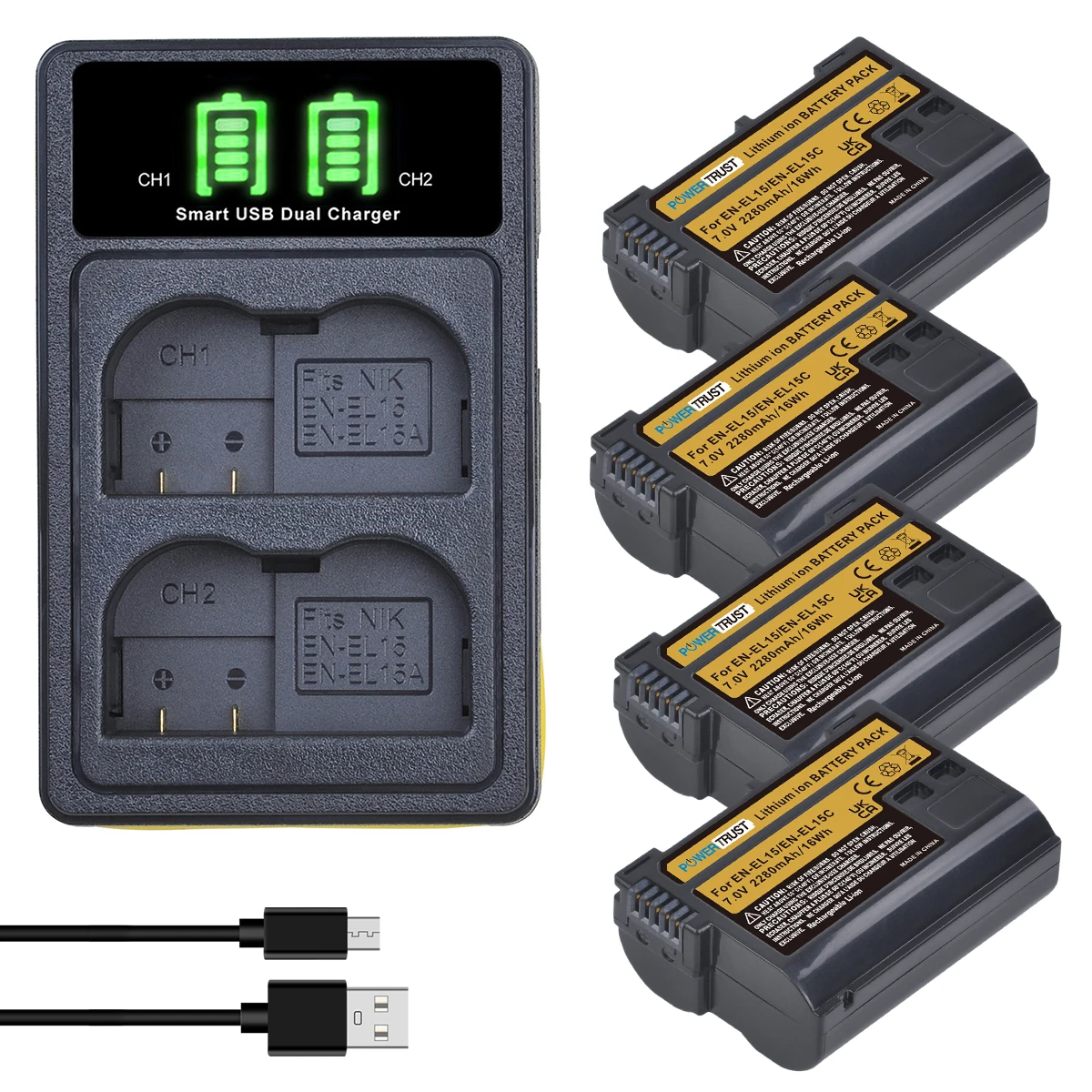 

EN-EL15C 2280mAh EN-EL15 EN-EL15A Battery and LED Charger for Nikon Z5 Z6 Z6 II Z7 Z7 II 1 V1 D500 D600 D610 D750 D780 D800 D810
