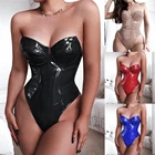 Пикантное женское нижнее белье для груди, ягодиц, Цельный Наряд из лакированной кожи с открытой спиной, яркое однотонное платье со складками на талии, нижнее белье