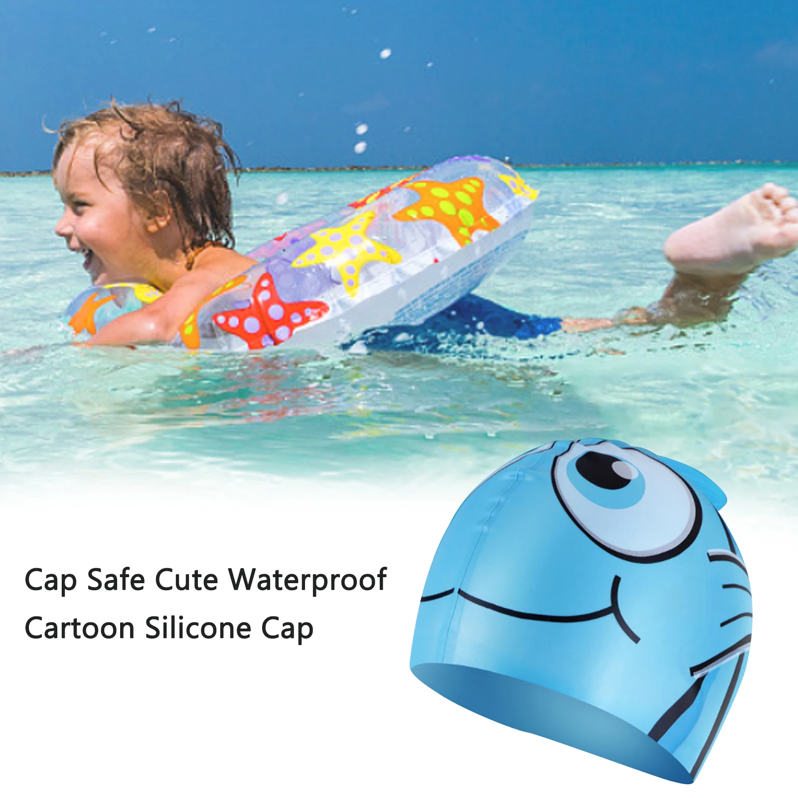 

Swimming Cap Children Ear Protect Boys Girls Silicone Waterproof Kids Piscina Swim Pool Caps Elastic Fish Cartoon Diving Hat