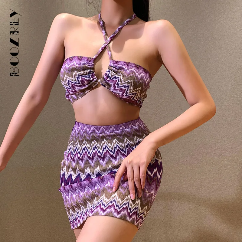 

Сексуальное богемное платье BoozRey в полоску, облегающее платье с лямкой на шее, винтажное платье на бретельках с принтом, Пляжное платье для о...