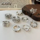 Набор Колец ZYZQ в стиле панк с бабочкой для женщин, Винтажные Украшения на палец с черными покерными пиками, надписью Love, Daisy, посеребренными шармами, цветами