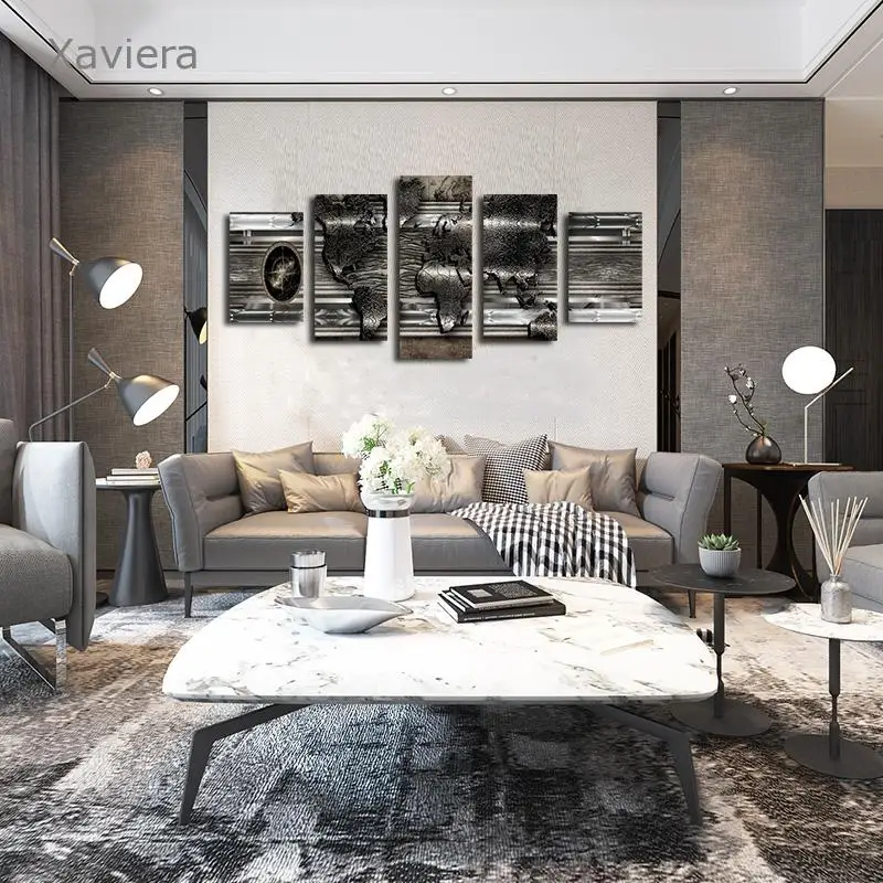 

Five-Piece Creative World Map Canvas Painting Abstract Color Art Poster Hd Print Pictures Home Decor Living Room Frameless Mural