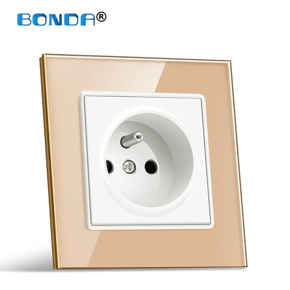 

BONDA Electrical Socket French Standard 16A Plug Wall Power Outlets with USB Tempered Crystal Glass Panel Kids Safety Protection