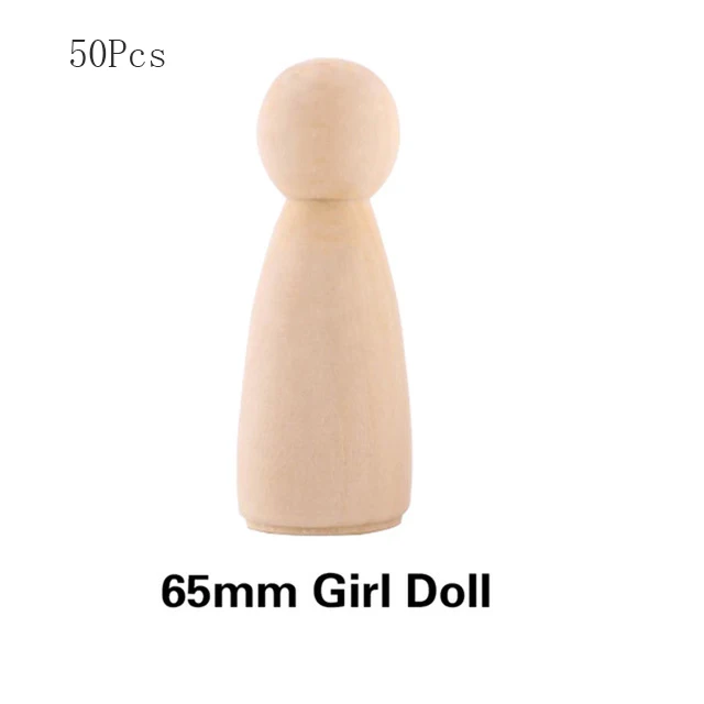 65mm Girl 50 шт. 35-65 мм деревянные колышки для кукол DIY игрушки Неокрашенная ручная работа деревянная колышка Кукла рождественские подарки Дети DIY игрушки бытовые товары - Цвет: 65mm Girl