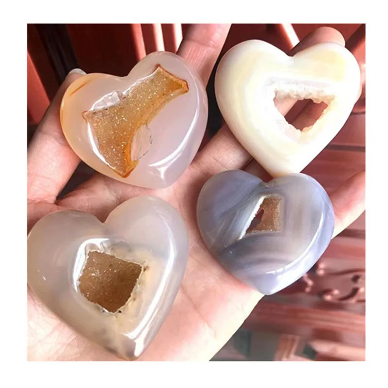 

Agate Geode Heart Natural Quartz Hand Made Gemstones For Healing Reiki