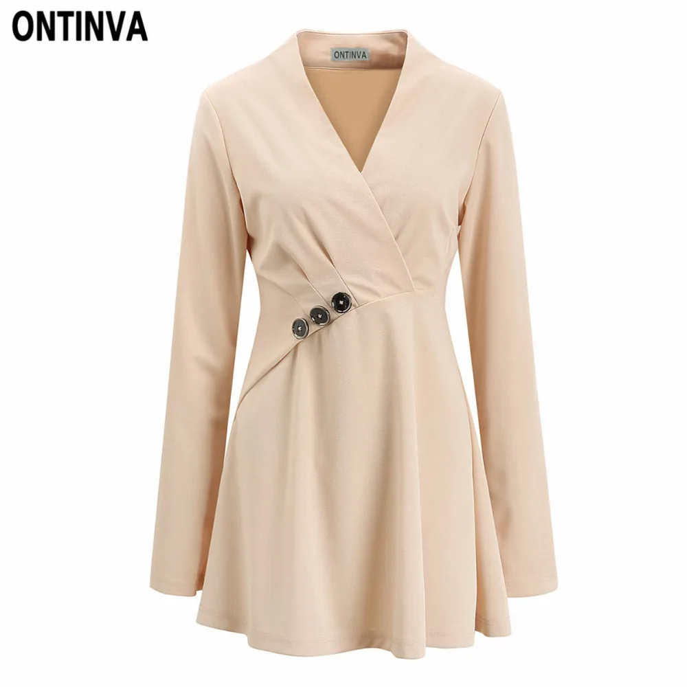 2021 и v образной горловиной на весну Изящная футболка с длинным рукавом для женщин