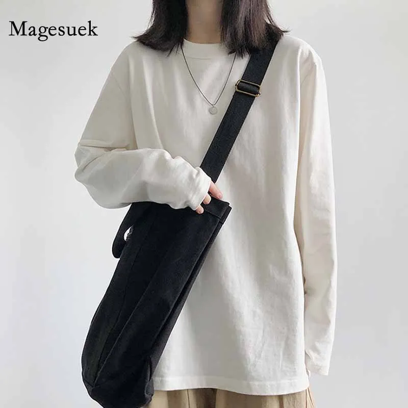 

Plus Size Solid Cotton Long-sleeved T-shirts Loose Versatile Bottoming Blouses Women O-neck 2020 Autumn Tops Blusas Mujer 11821
