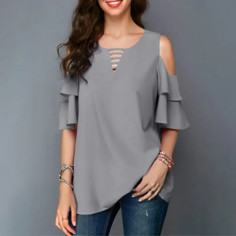 Элегантная женская Свободная шифоновая блузка с круглым вырезом однотонные