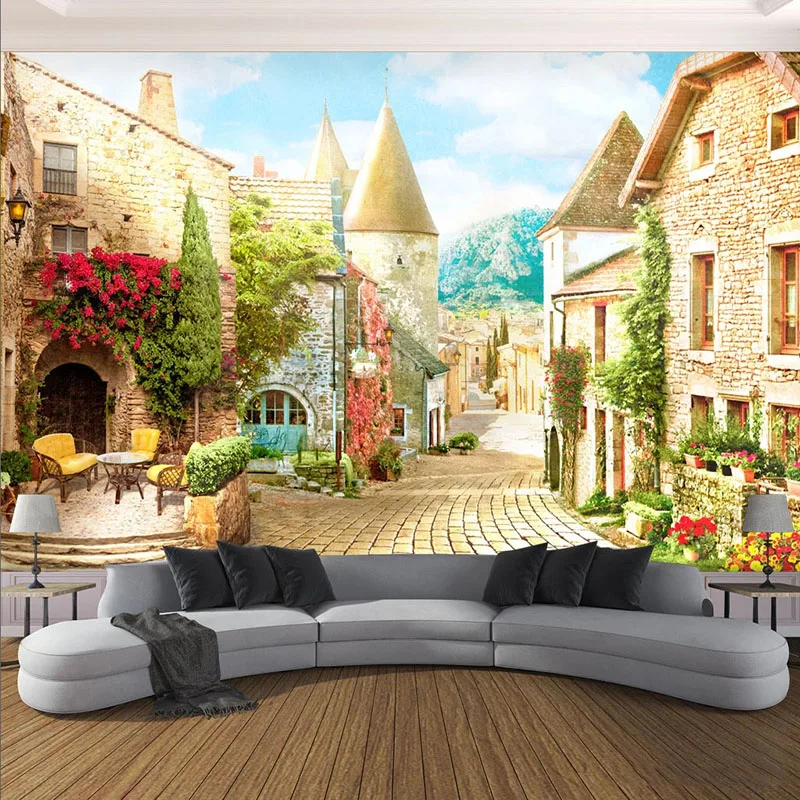 Фотообои 3D стерео уличный пейзаж строительные обои гостиная ТВ диван ресторан