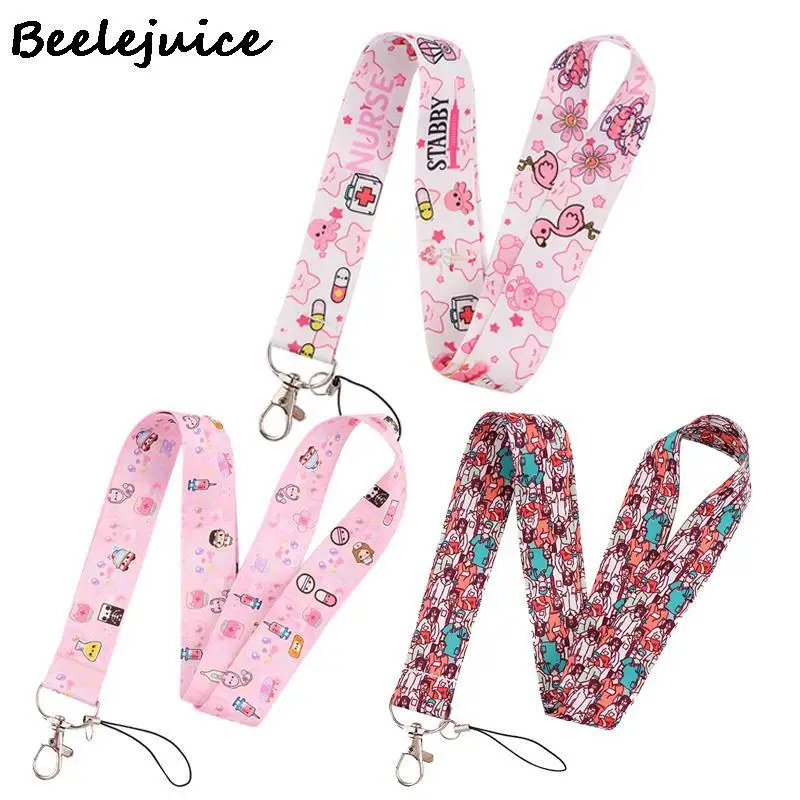 

24pcs Cartoon Doctor team Lanyard Keys Phone Holder Funny Neck Strap With Keyring ID Card DIY Animal webbings ribbons Hang Rope