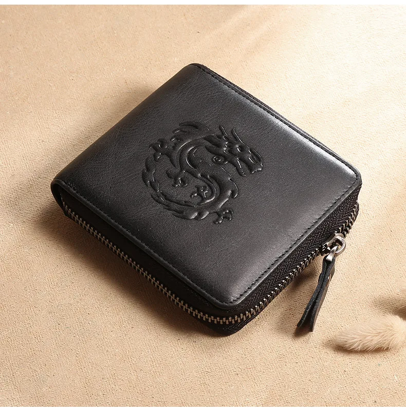 

ManBang New Genuine Leather Men Wallet Coin Purse Small Mini Card Holder Chain Male Wallet Pocket Chinese elements High quality