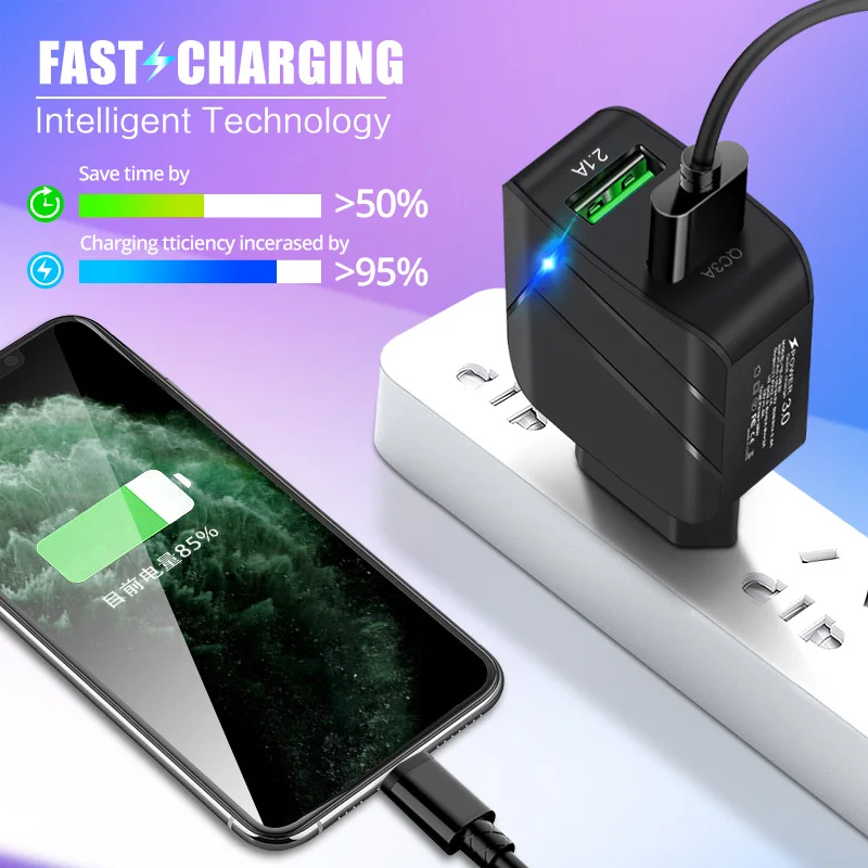 Быстрое зарядное устройство ANKNDO QC 3 0 Европейское настенное с 2 портами 5 В А а USB
