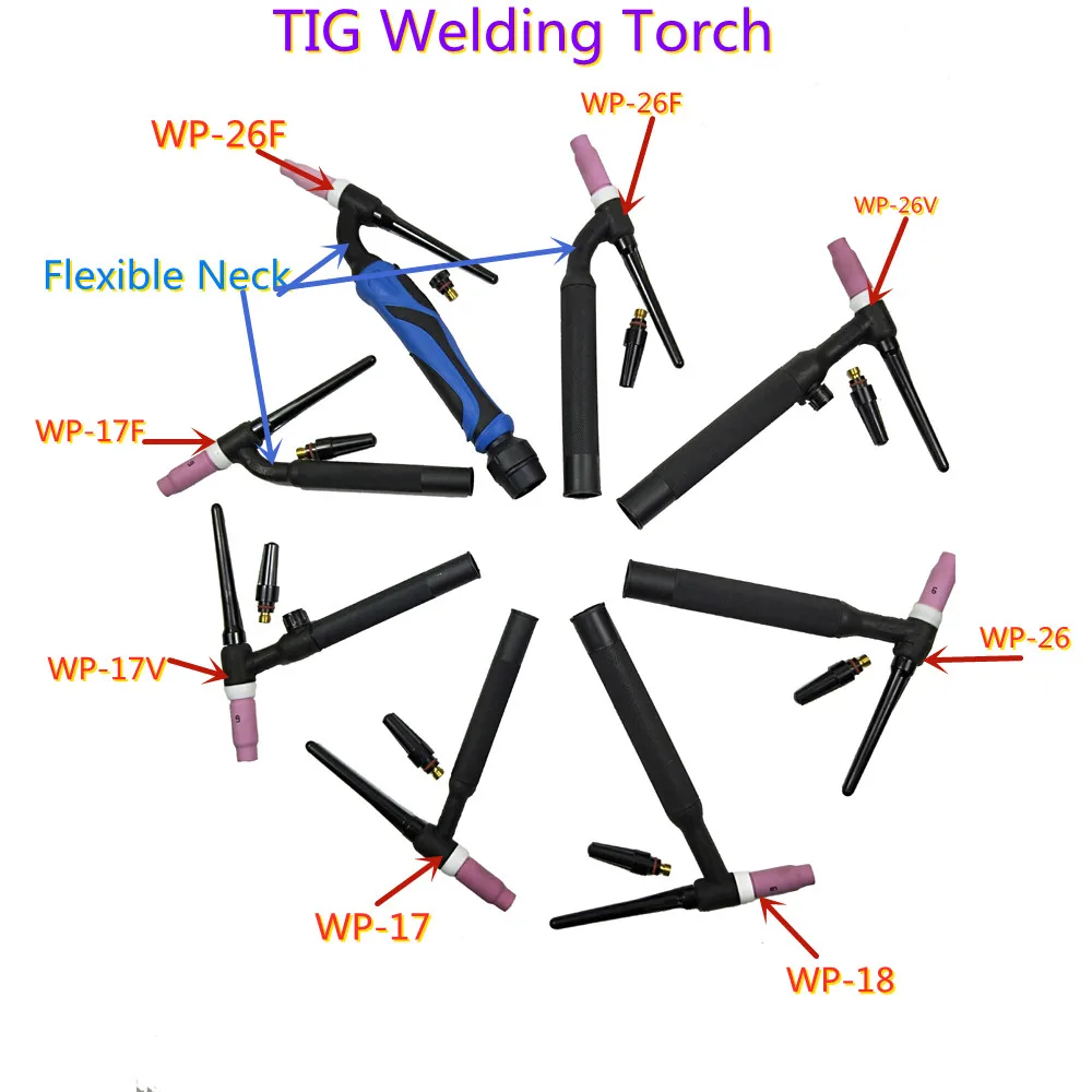 

WP26-FV WP-17 WP-9P WP-18 TIG Torch GTAW Gas Tungsten Arc Welding Torch WP26 Argon Air Cooled WP-26 Flexible Neck Gas Valve TI