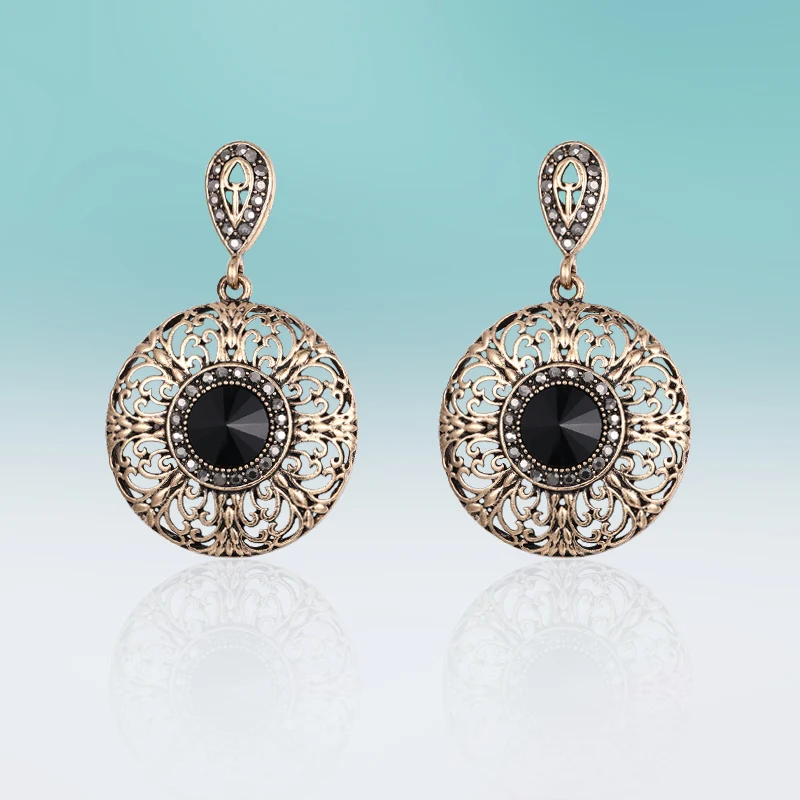 MAIKALE винтажные висящие круглый полый цветок сплава инкрустация Стразы свисающие