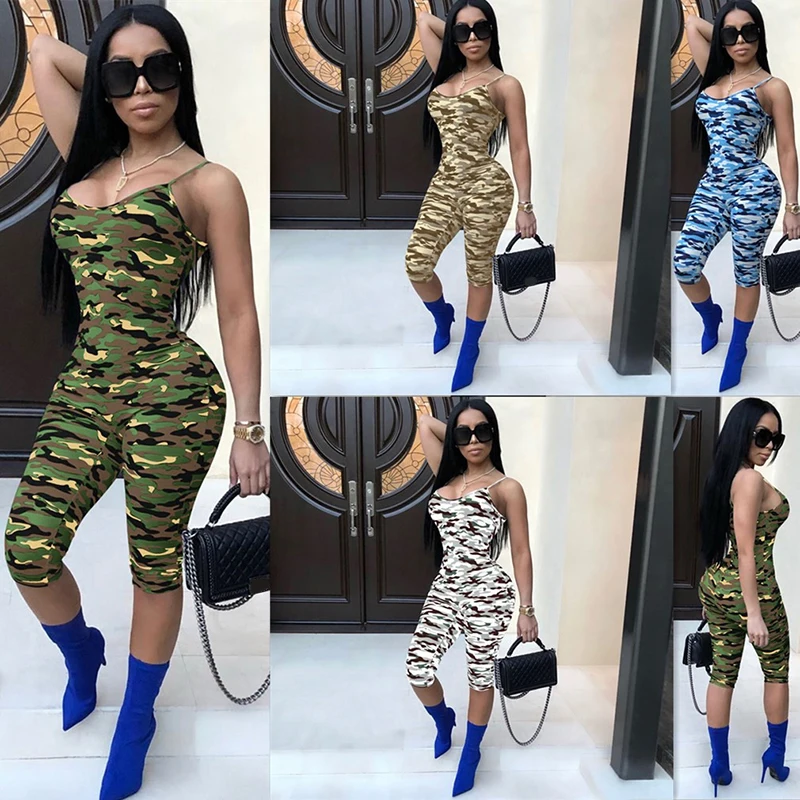 

Female Camouflage Sling Jumpsuit 2022 New Sexy Tight Body Piece Trousers Personality Camouflage Nightclub Clothing Hot Sale