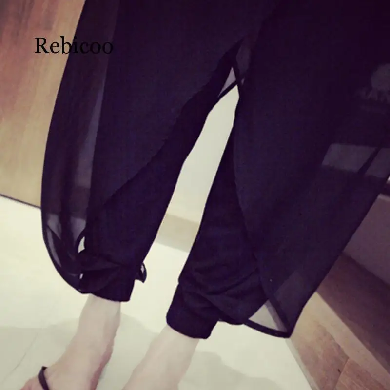 

Women High Waist Chiffon Skirts Pants Wide Leg Black Solid Long Trousers Skirt Ladies Summer Autumn Loose Bottoms Female