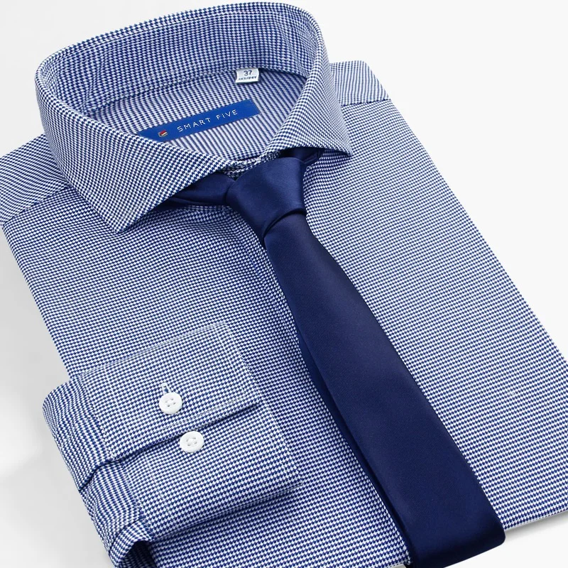 Смарт платье рубашки с длинным рукавом Slim Fit хлопок клетчатые для мужчин лето