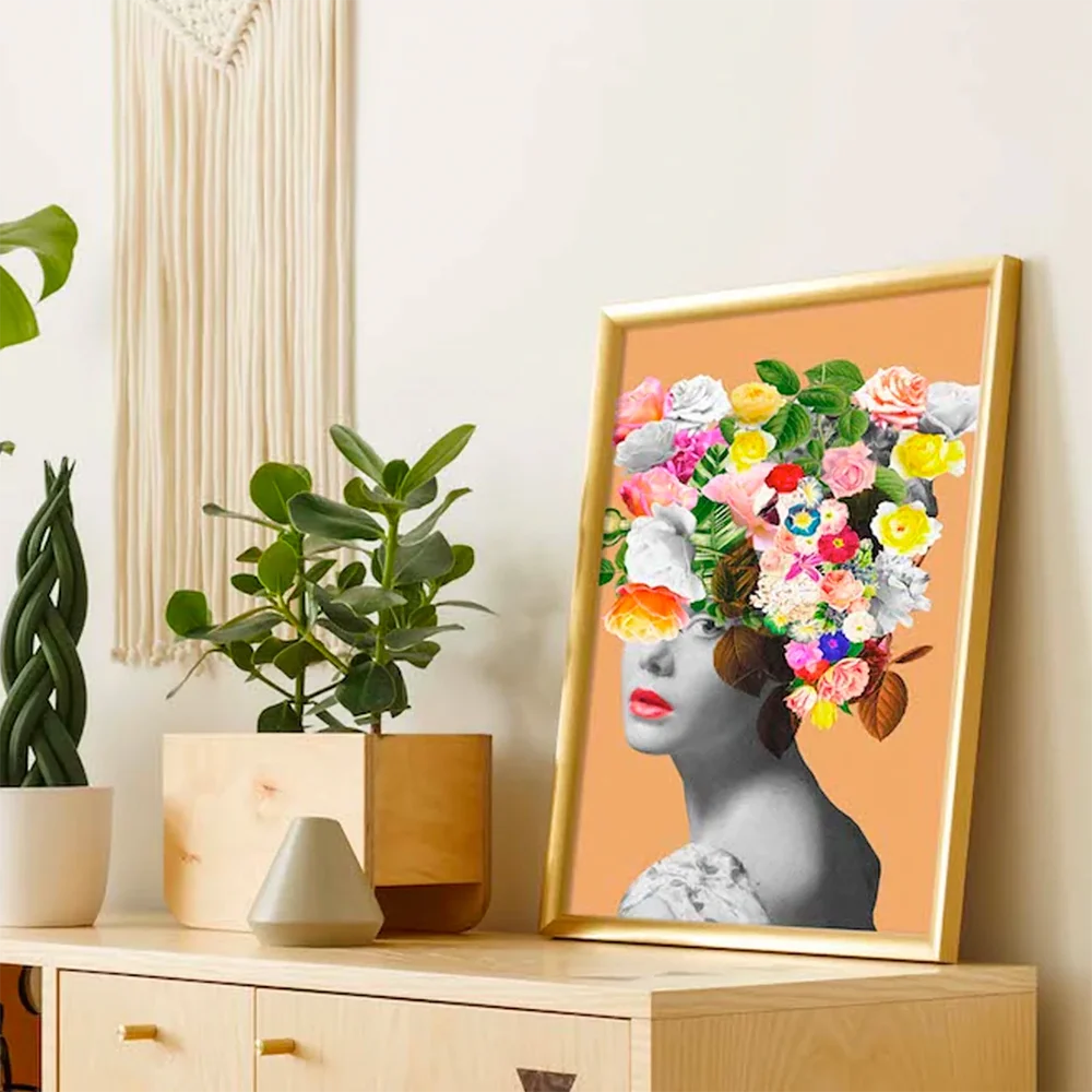 

Flowers Woman Abstract Orange Beauty Canvas Painting Wall Art Print Poster Picture Decor Painting Living Room Modern Home Decor