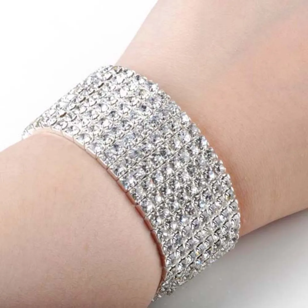 Imixlot Горячая Мода 4/5/8 со стразами в ряд Свадебные Браслет Bling Для женщин ювелирные изделия