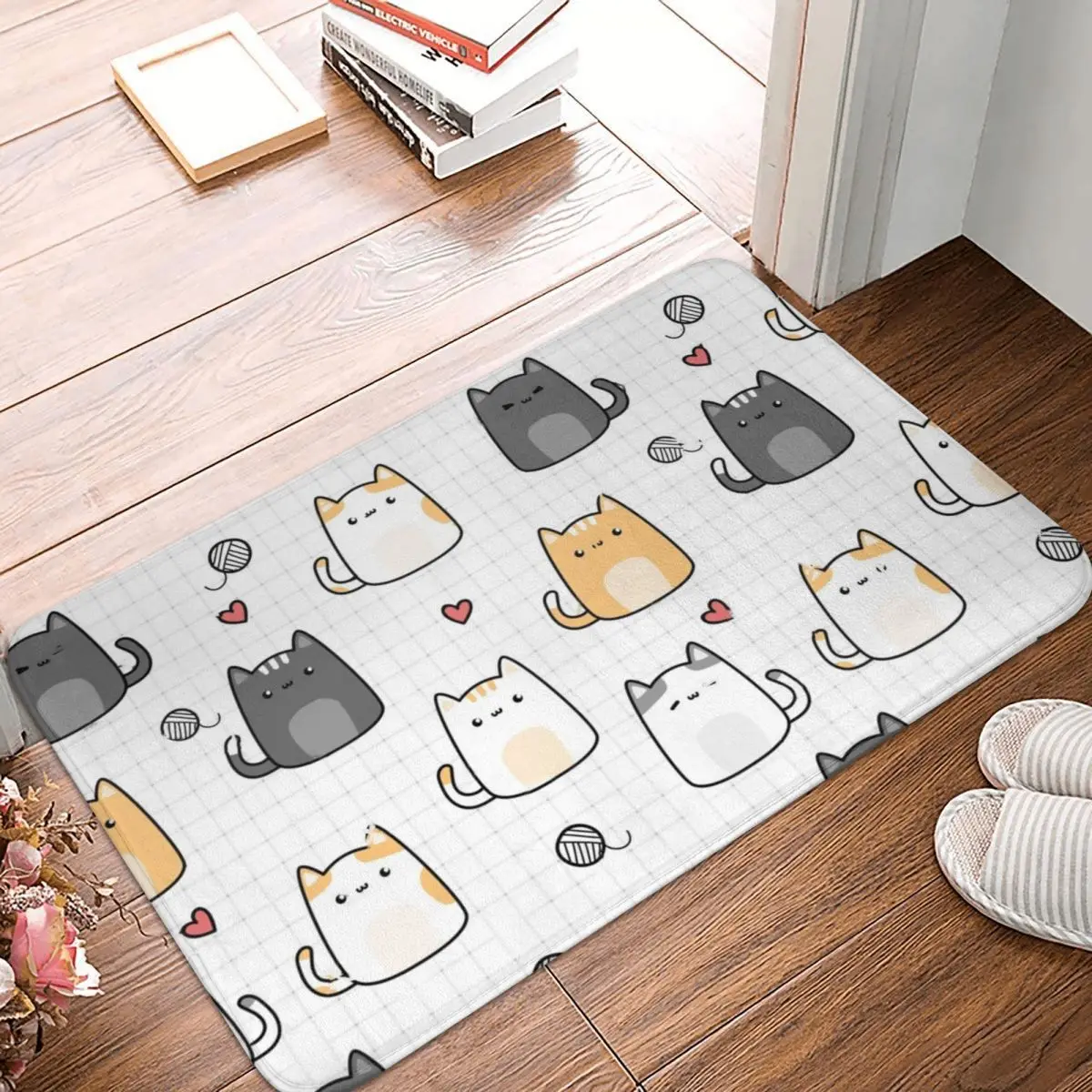 

Пухлые котята, полиэстер, коврик для ног, нескользящий водостойкий маслонепроницаемый, для кухни, спальни, балкона, мультяшный