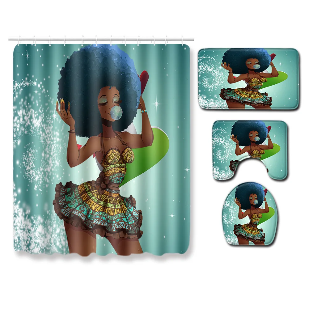 

Zeegle Waterproof Bathroom Curtain 4pcs Bath Mat Set Anti-slip Bathroom Shower Mat Soft Toilet Cover Seat Mat Absorbent Foot Mat