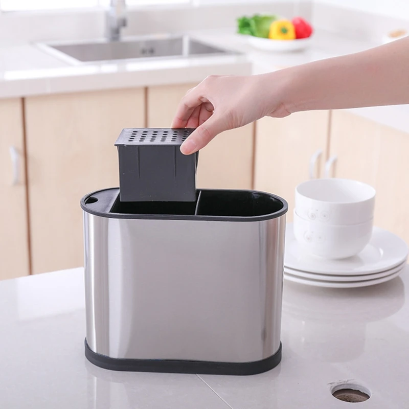 

Stainless Steel Kitchen Utensil Holder Countertop Chopstick Cage Drain Rack Multifunctional Tableware Storage Box Heighten Caddy