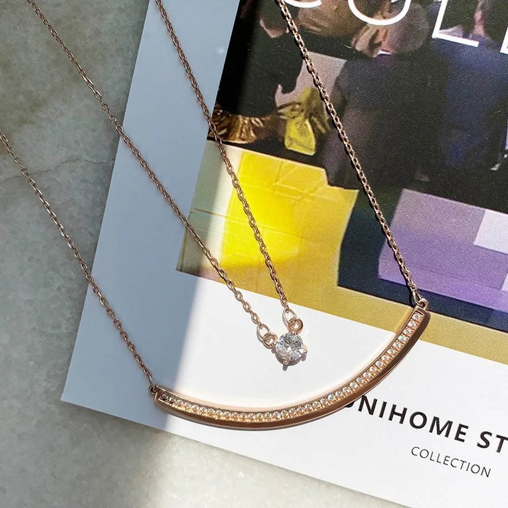 

SWA Fashion Jewelry High Quality Charm Simple One-line Curve Two-in-One Crystal Double Necklace Female Romantic Christmas Gift