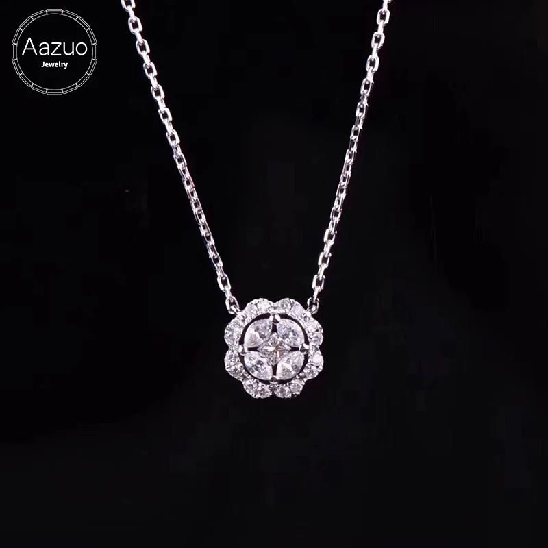 

Женское Ожерелье с цветком Aazuo, колье из белого золота 18 К с бриллиантами в форме конского глаза, подарочное ожерелье из настоящего золота 18 ...