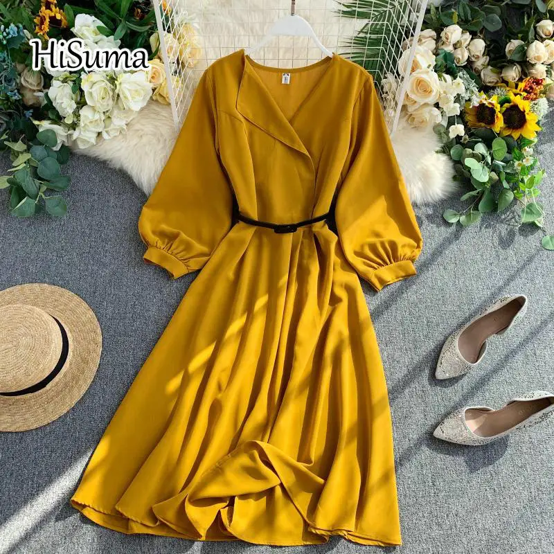 Женское шикарное платье трапеция HISUMA шифоновое элегантное с V образным вырезом