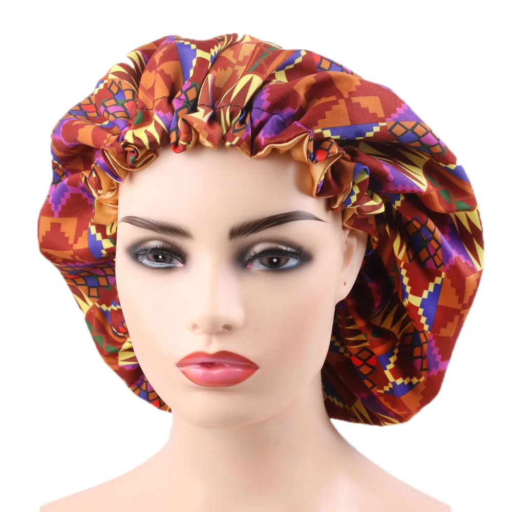 

New Extra Large Bonnet African Print Ankara hair Bonnets Satin Lined Night Sleep cap t Ladies Turban