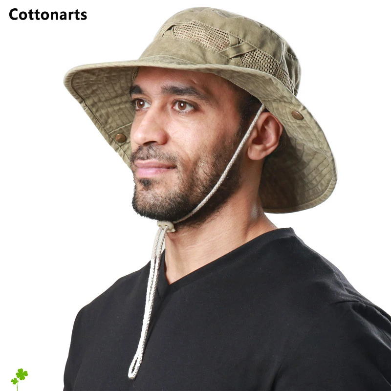 

New Men Women100% Cotton Boonie Hat Summer Mesh Breathable Sun Hats Camping Hiking Panama Bucket Hats Outdoor Safari Fishing Cap