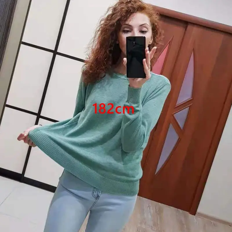 Женский шерстяной свитер GIGOGOU вязаный пуловер с круглым вырезом и длинными