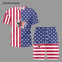 summer trend mens sets usa flag printed short sleeve suit casual outfit t shirt and shorts two piece 2021 new tracksuit male