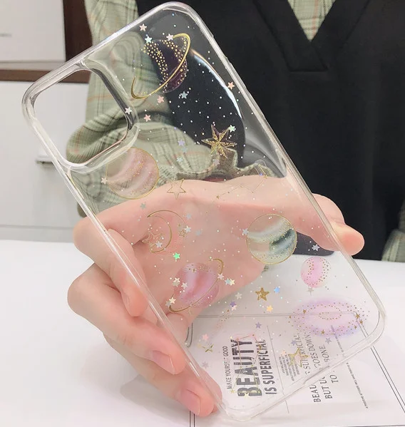 Блестящий чехол для телефона с изображением космоса планеты звезд Луны iphone 11 Pro X